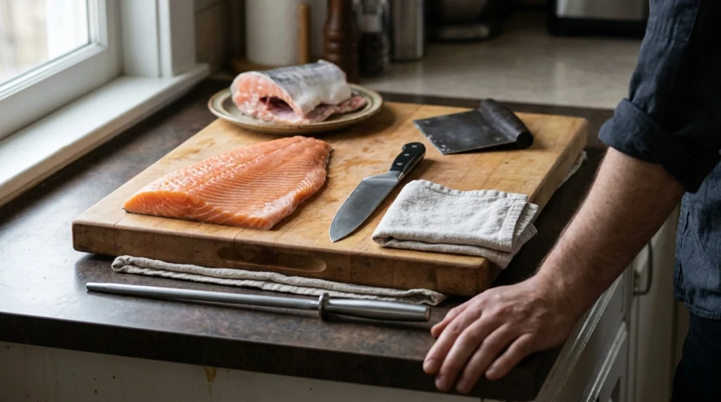 Safe fish prep setup showing chef knife care and common mistakes to avoid.