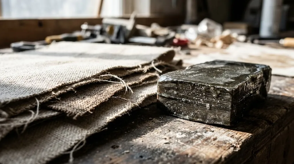 Layers of canvas fabric and resin used to manufacture Micarta knife handles.